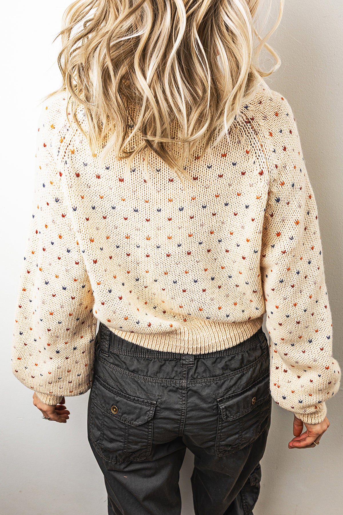 Beige Geometric Print Button Front Long Sleeve Regular Fit Cardigan Online Only