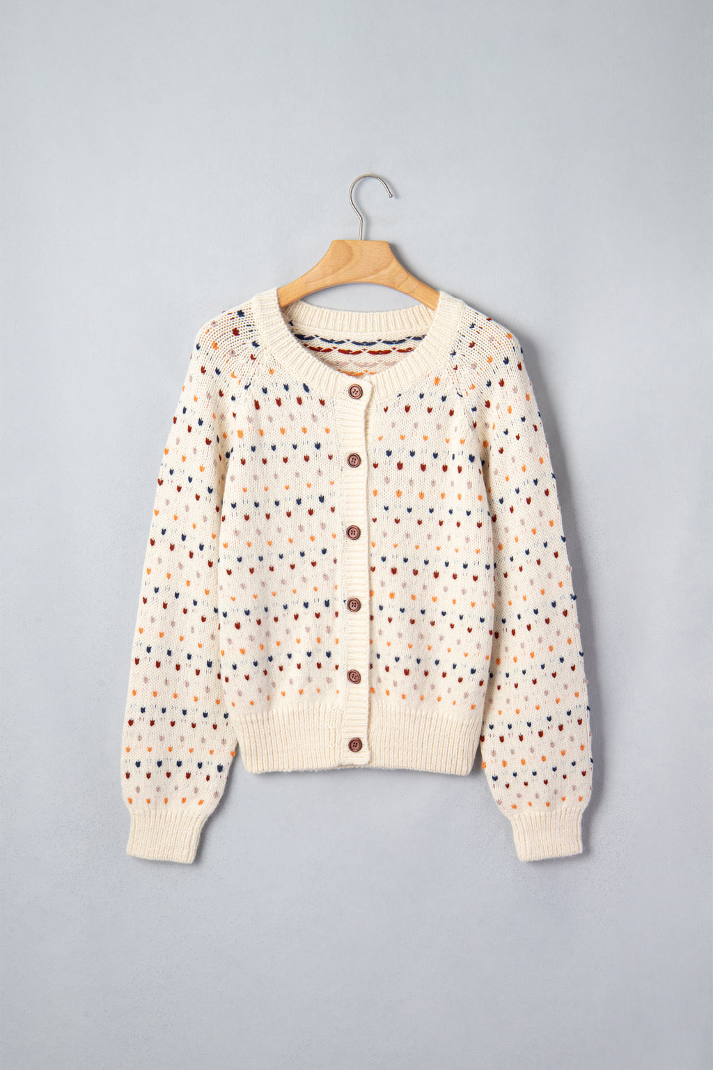 Beige Geometric Print Button Front Long Sleeve Regular Fit Cardigan Online Only