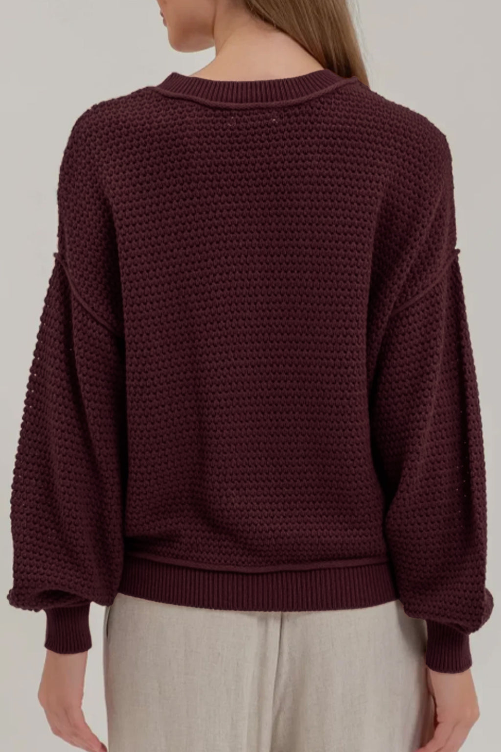 Brown Checkered Pattern Knit Loose Pullover Sweater Online Only