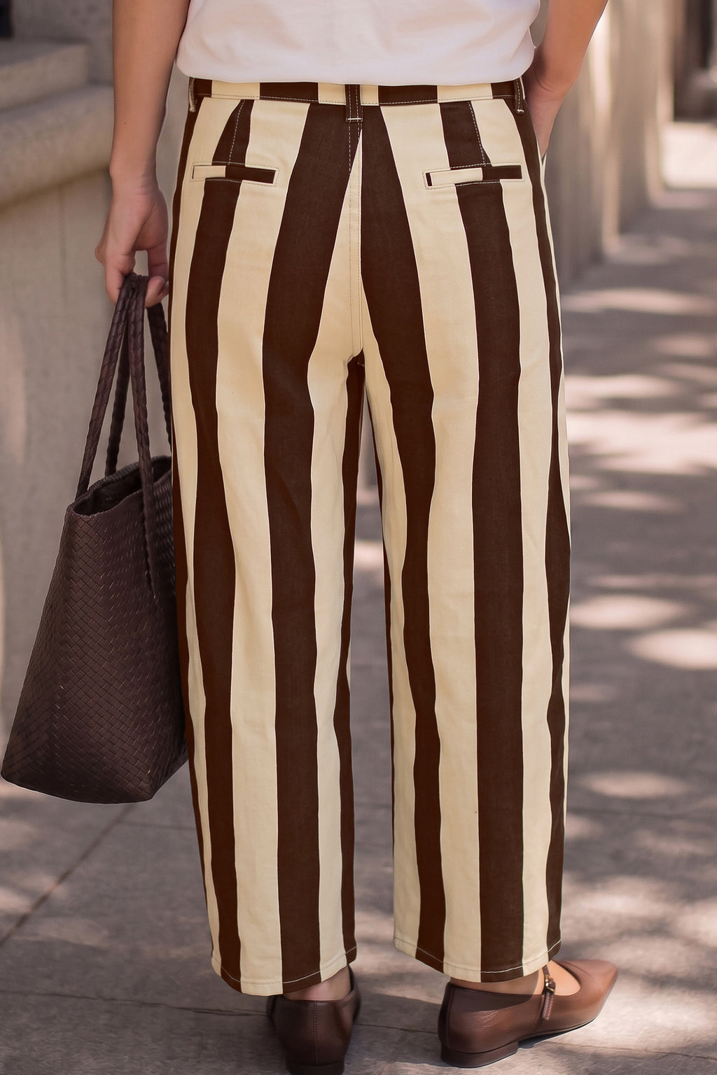 Brown Stripe Nature Waist Casual Shift Jeans Online Only
