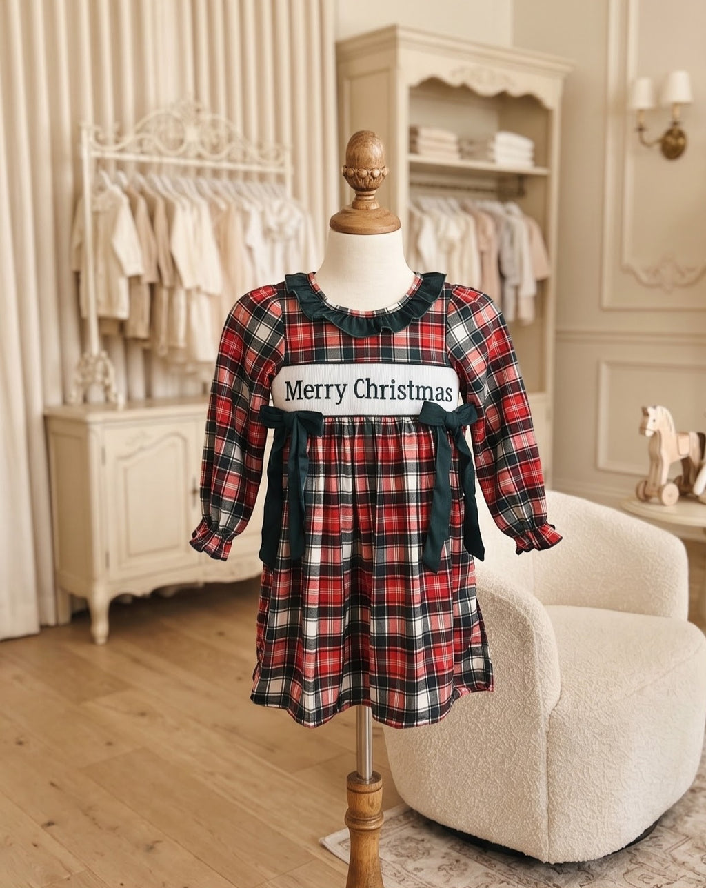 Custom Made Christmas Plaid Dress Size 5T