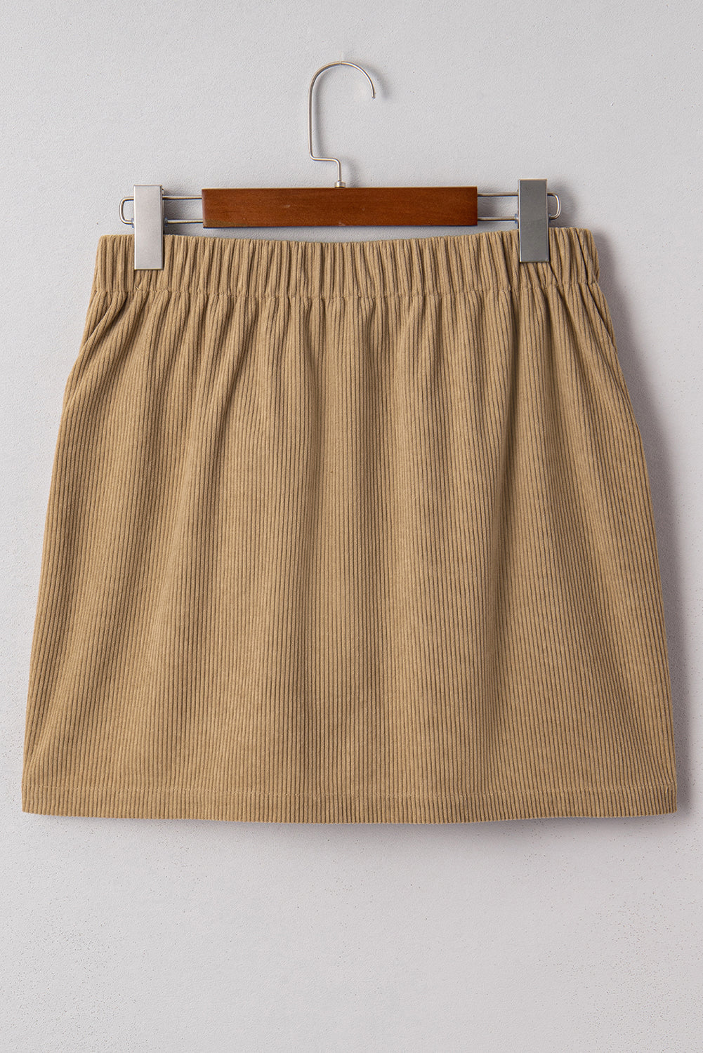 Camel Corduroy Buttoned Front Faux Pockets Mini Skirt Online Only
