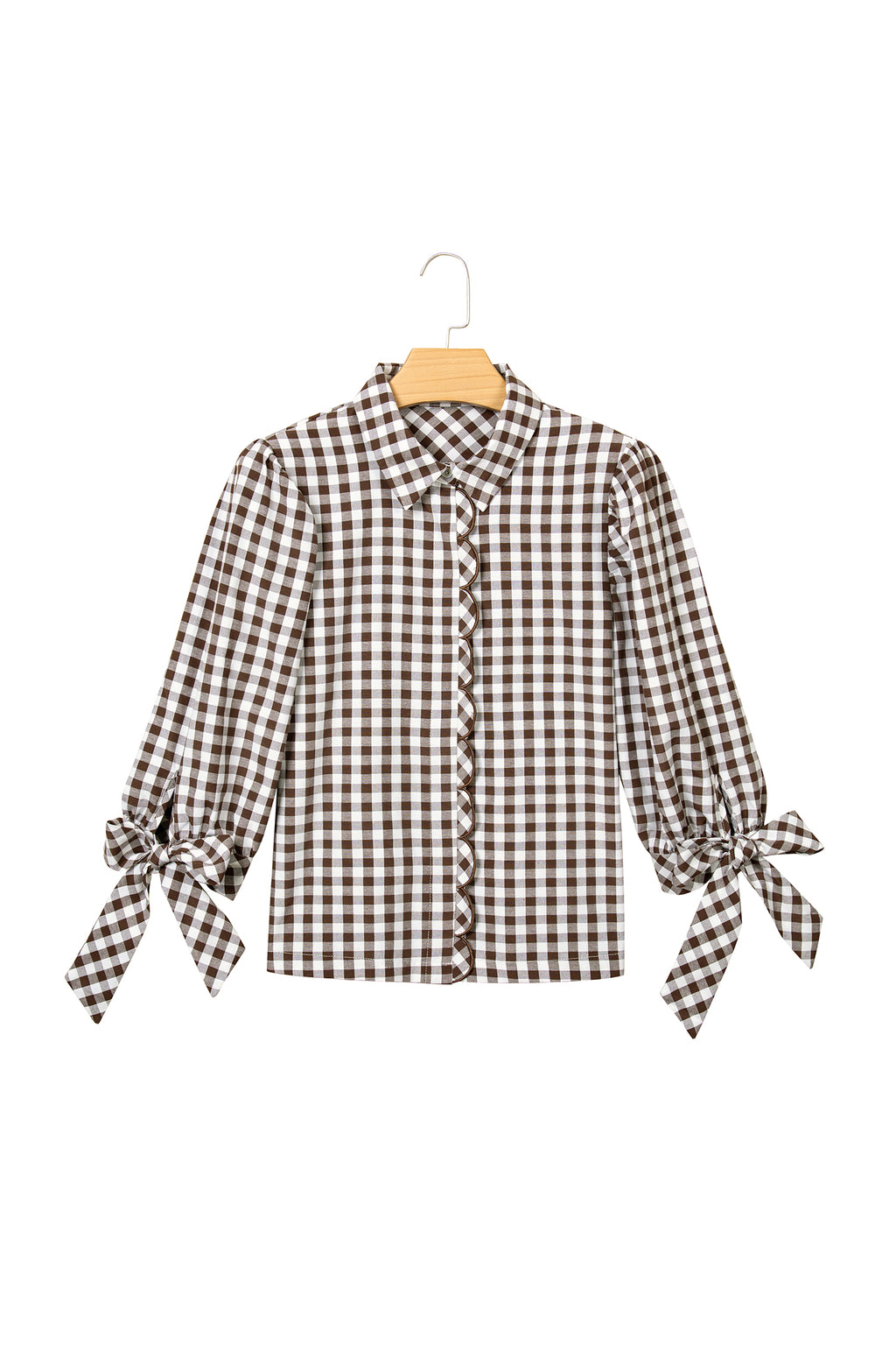 Brown Plaid Knot Half Sleeve Button Down Shirt Online Only