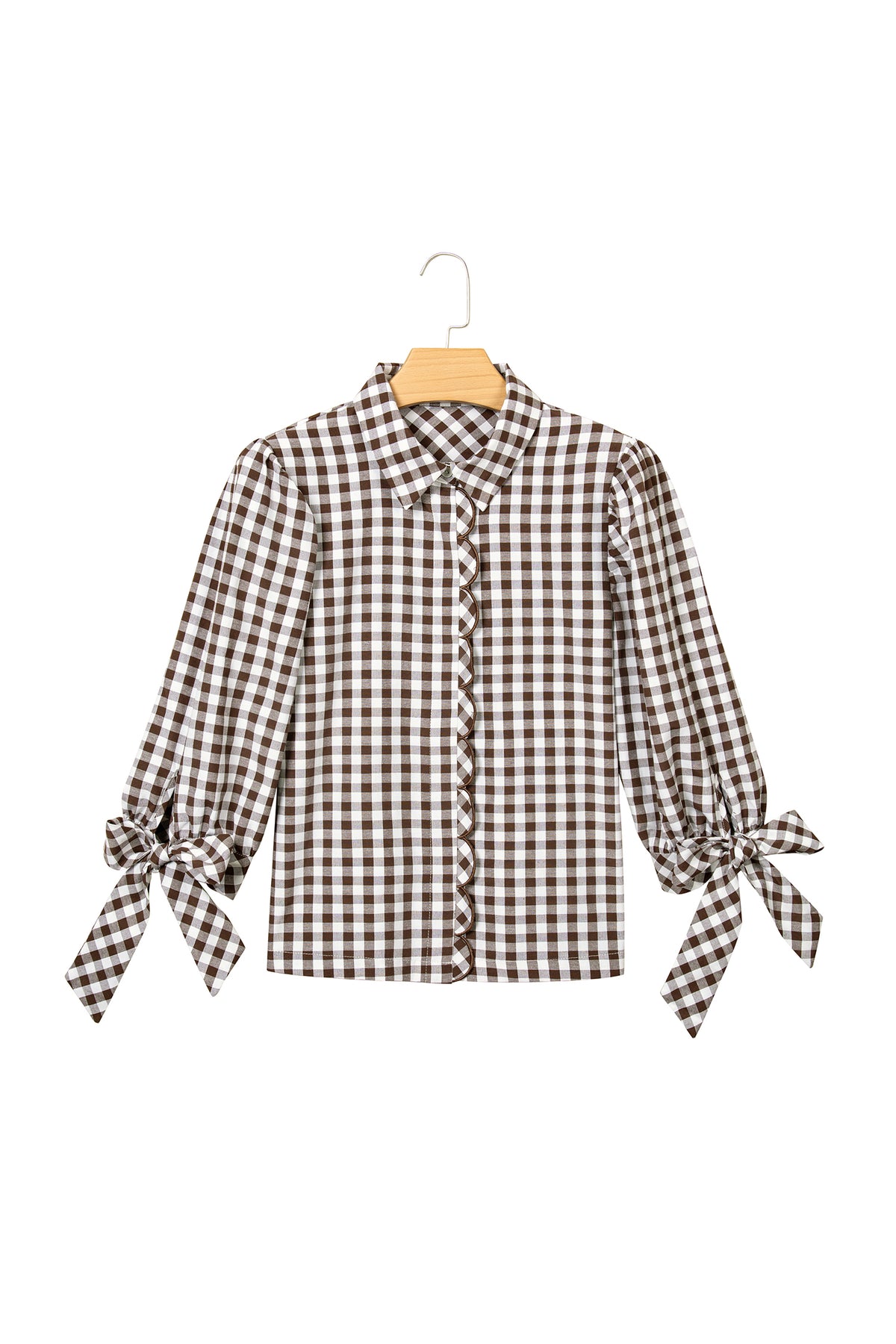 Brown Plaid Knot Half Sleeve Button Down Shirt Online Only
