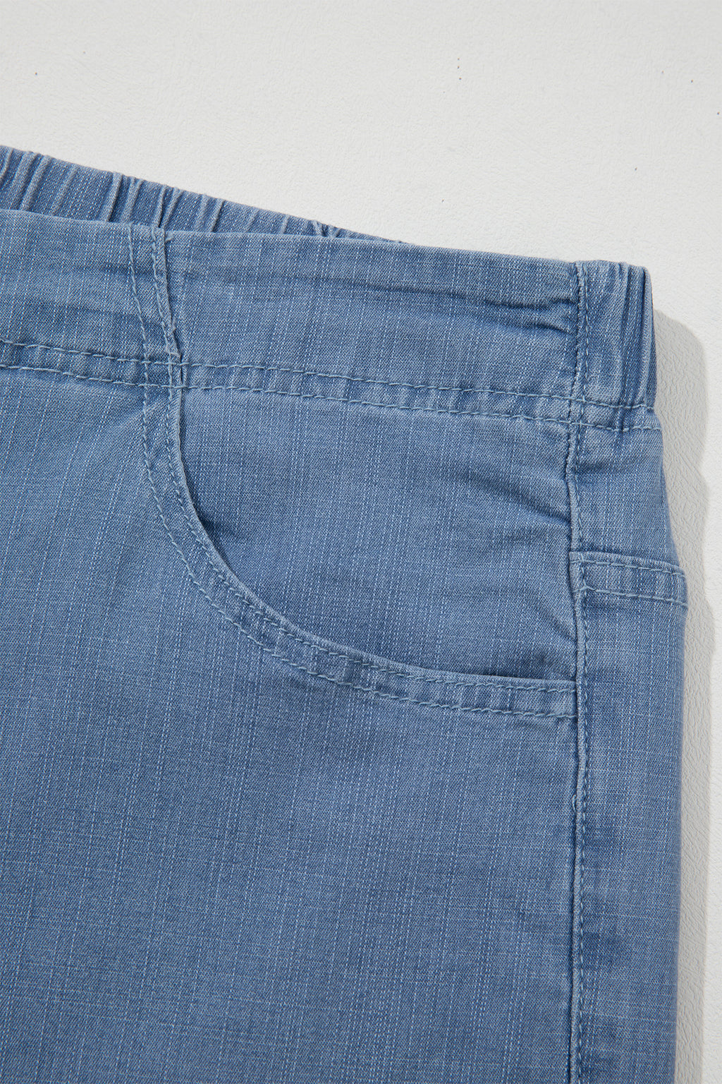 Light Blue Ruffle Hem Wide Leg Full Length Plus Size Jeans Online Only
