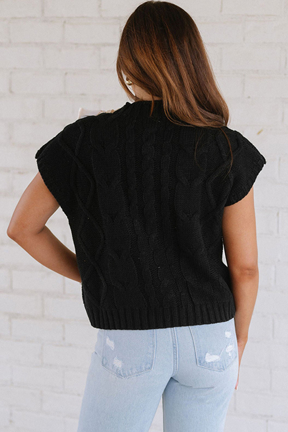 Simply Taupe Cable Knit Colorblock Satin Bowknot Short Sleeve Sweater Online Only