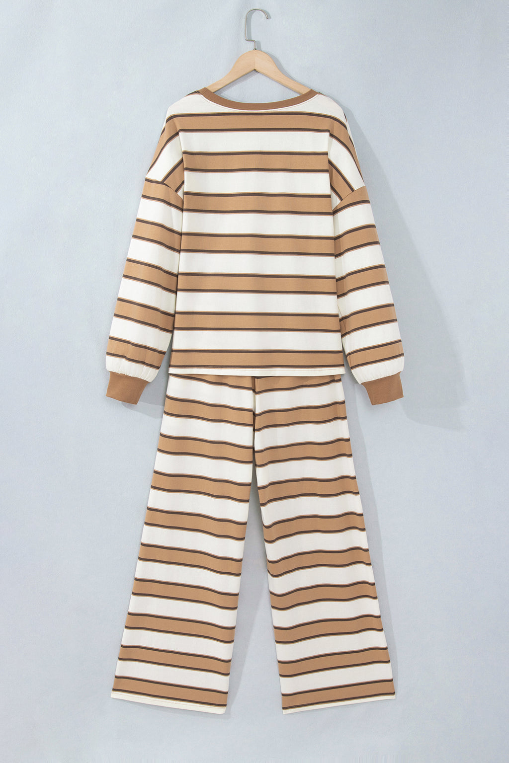 Khaki Stripe Contrast Trim Patchwork Casual Two-Piece Pants Set Online Only