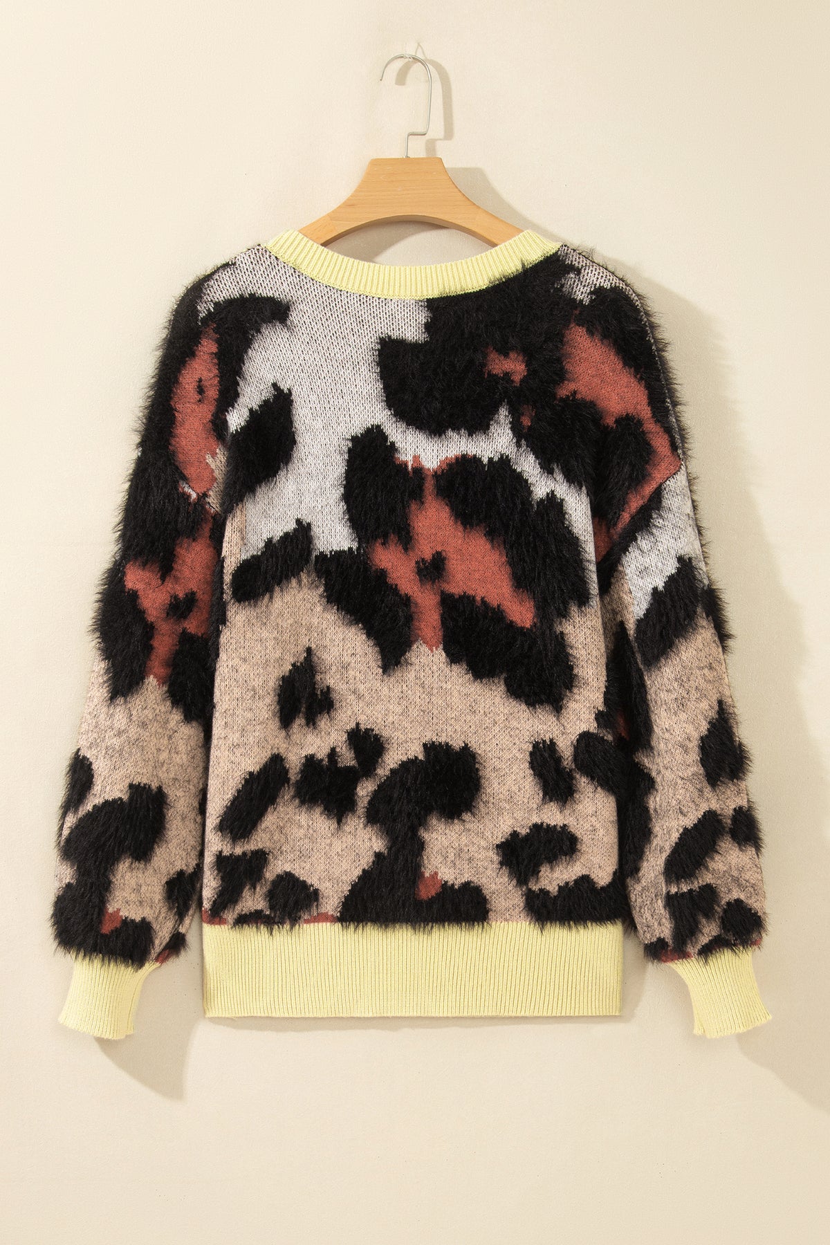 Khaki Leopard Print Drop Shoulder Long Sleeve Round Neck Sweater Online Only