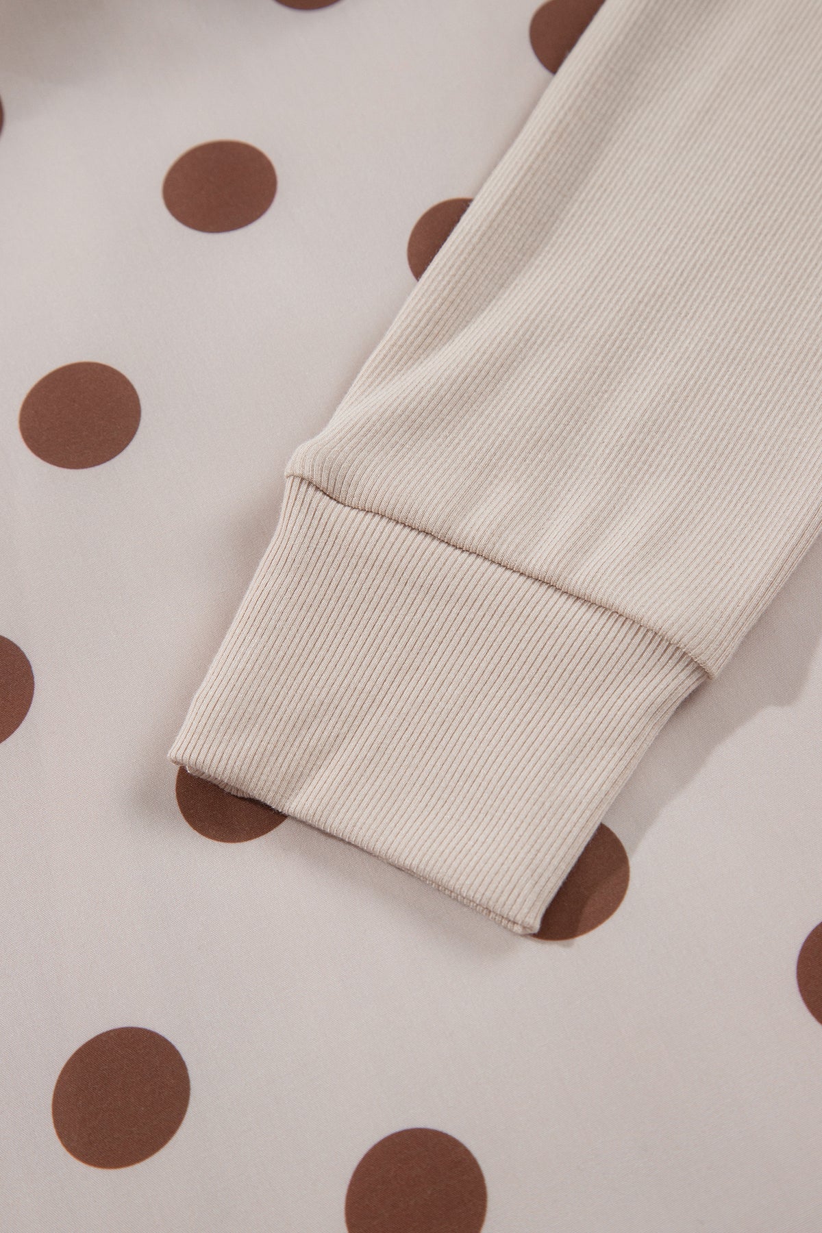 Beige Polka Dot Midi Long Sleeve Dress Online Only