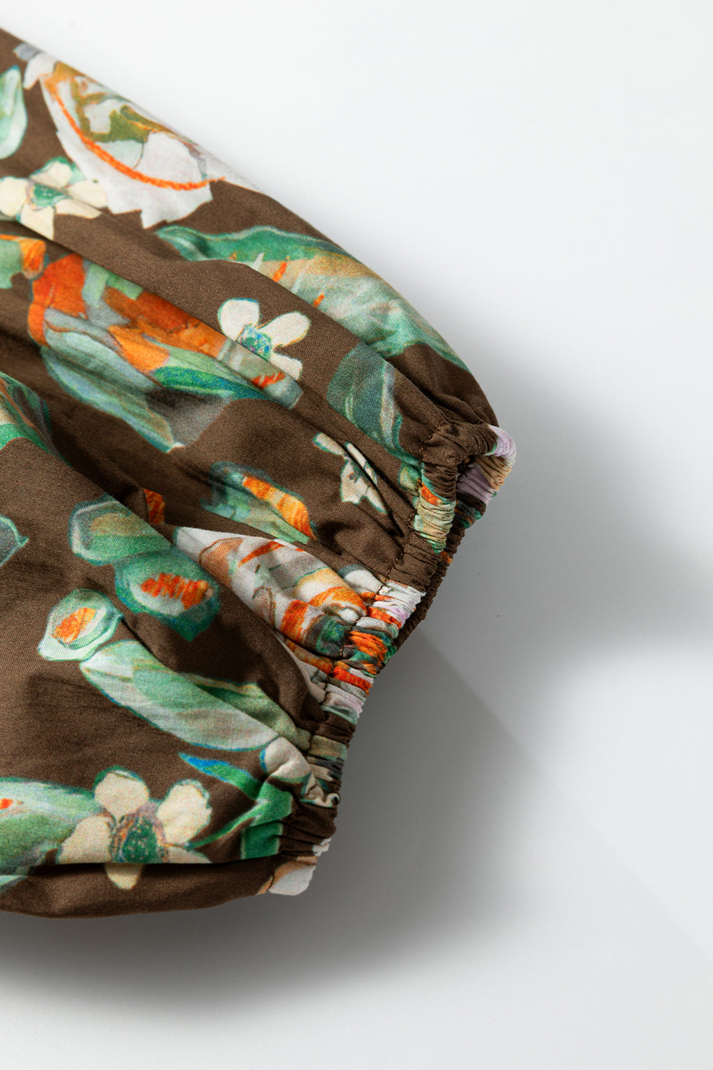 Brown Floral Print Contrast Trim V Neck Pocketed Long Sleeve Mini Dress Online Only