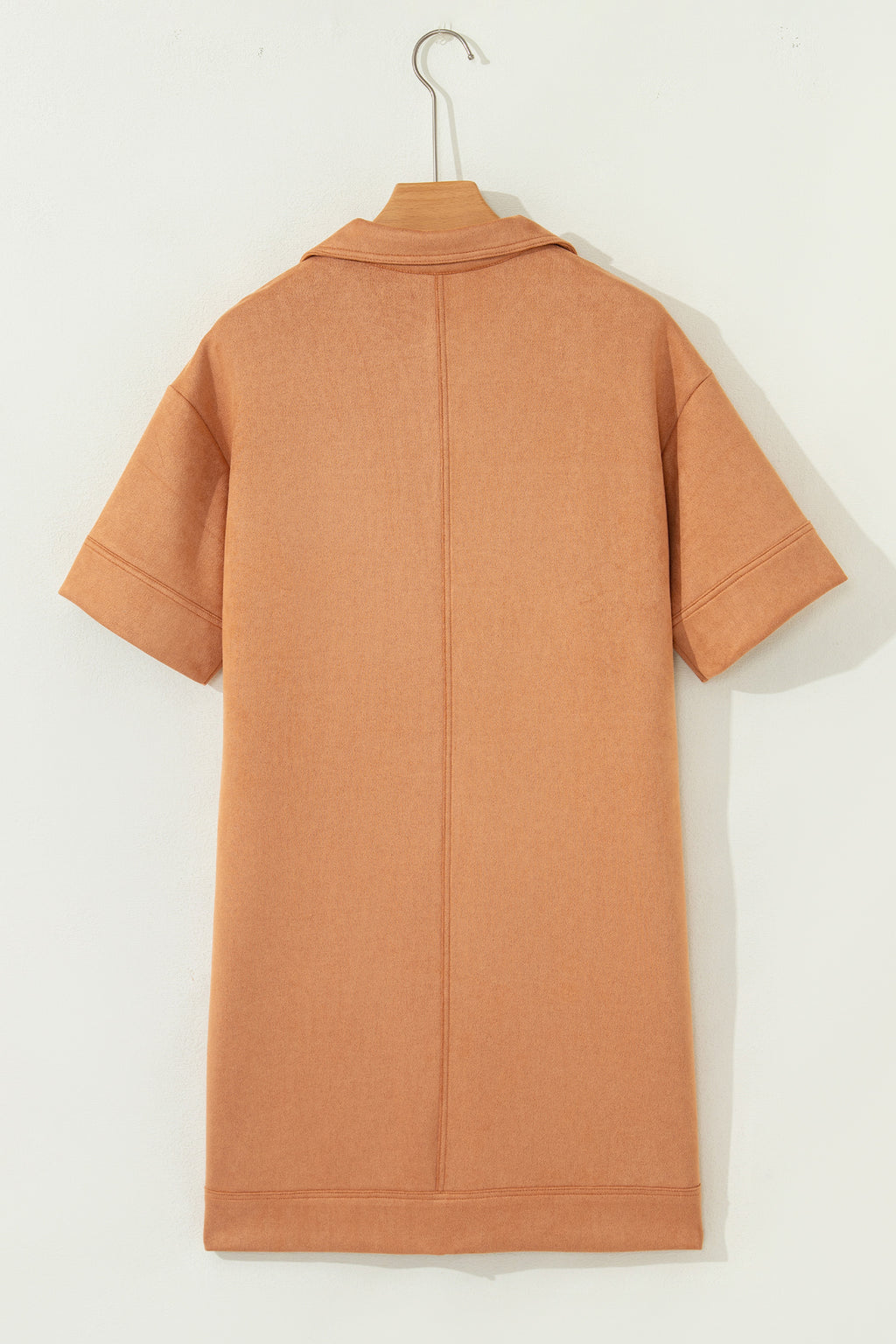 Thai Curry Collared V Neck Faux Suede Short Sleeve Shift Mini Dress Online Only