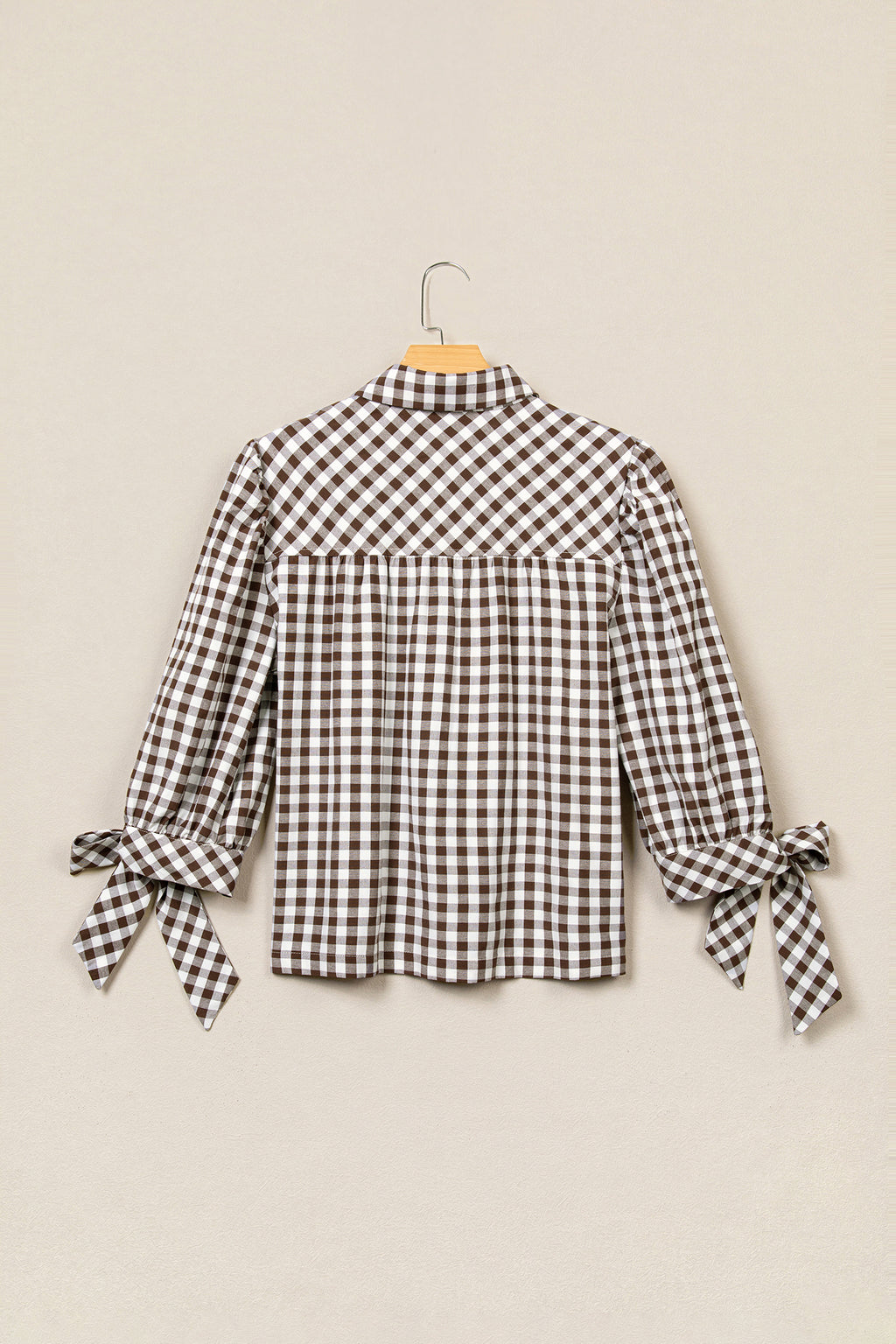 Brown Plaid Knot Half Sleeve Button Down Shirt Online Only