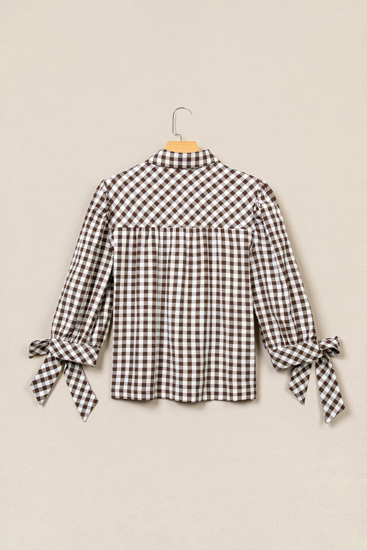 Brown Plaid Knot Half Sleeve Button Down Shirt Online Only