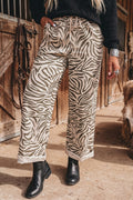 Multicolour Western Print Zebra Pattern Elastic Waist Pocket Full-Length Pants Online Only