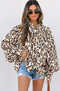 Jet Stream Oversized Leopard Print Balloon Sleeve Casual Shirt Online Only