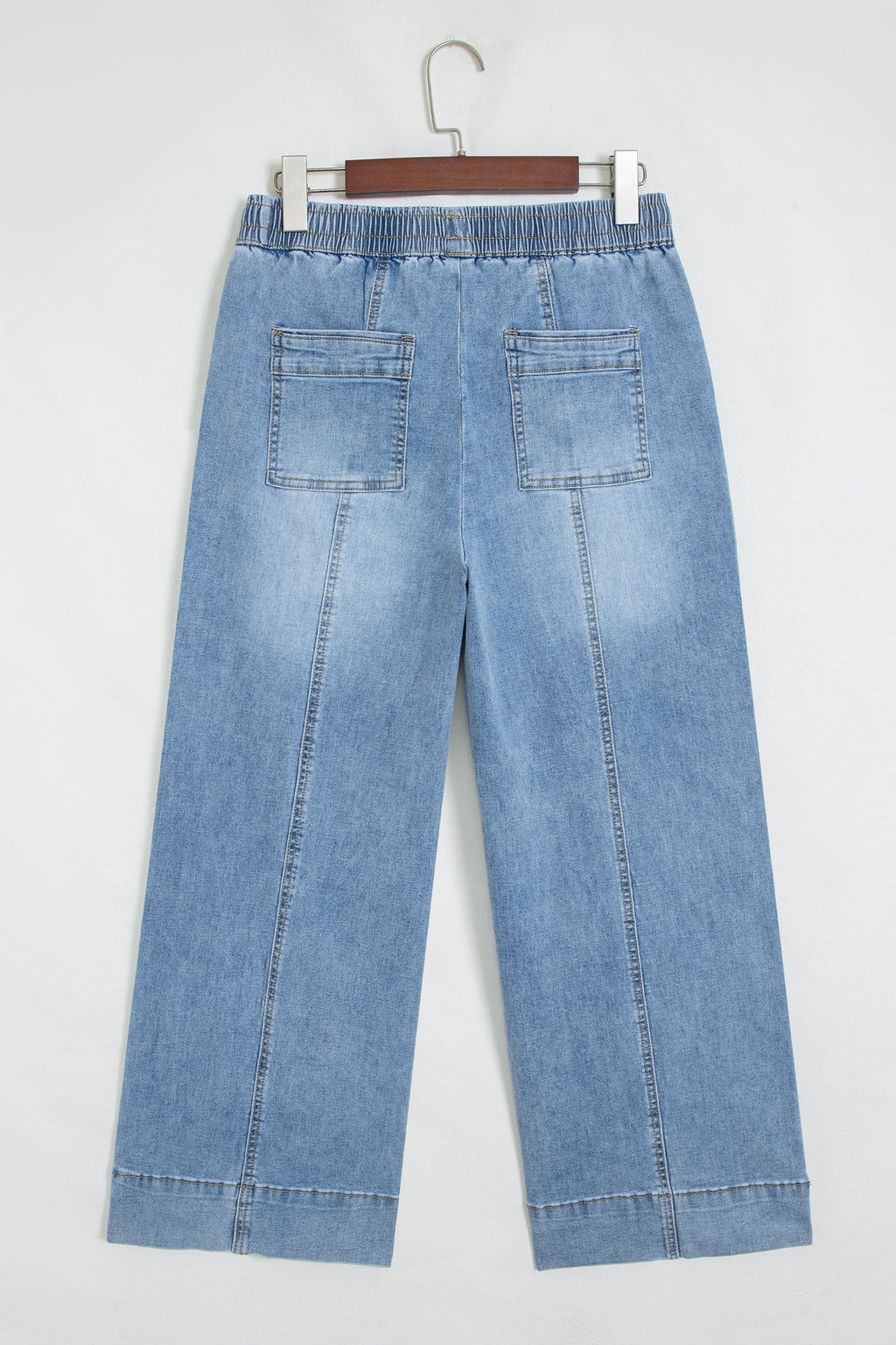 Beau Blue Drawstring Waist Wide Leg Ankle Length Jeans Online Only