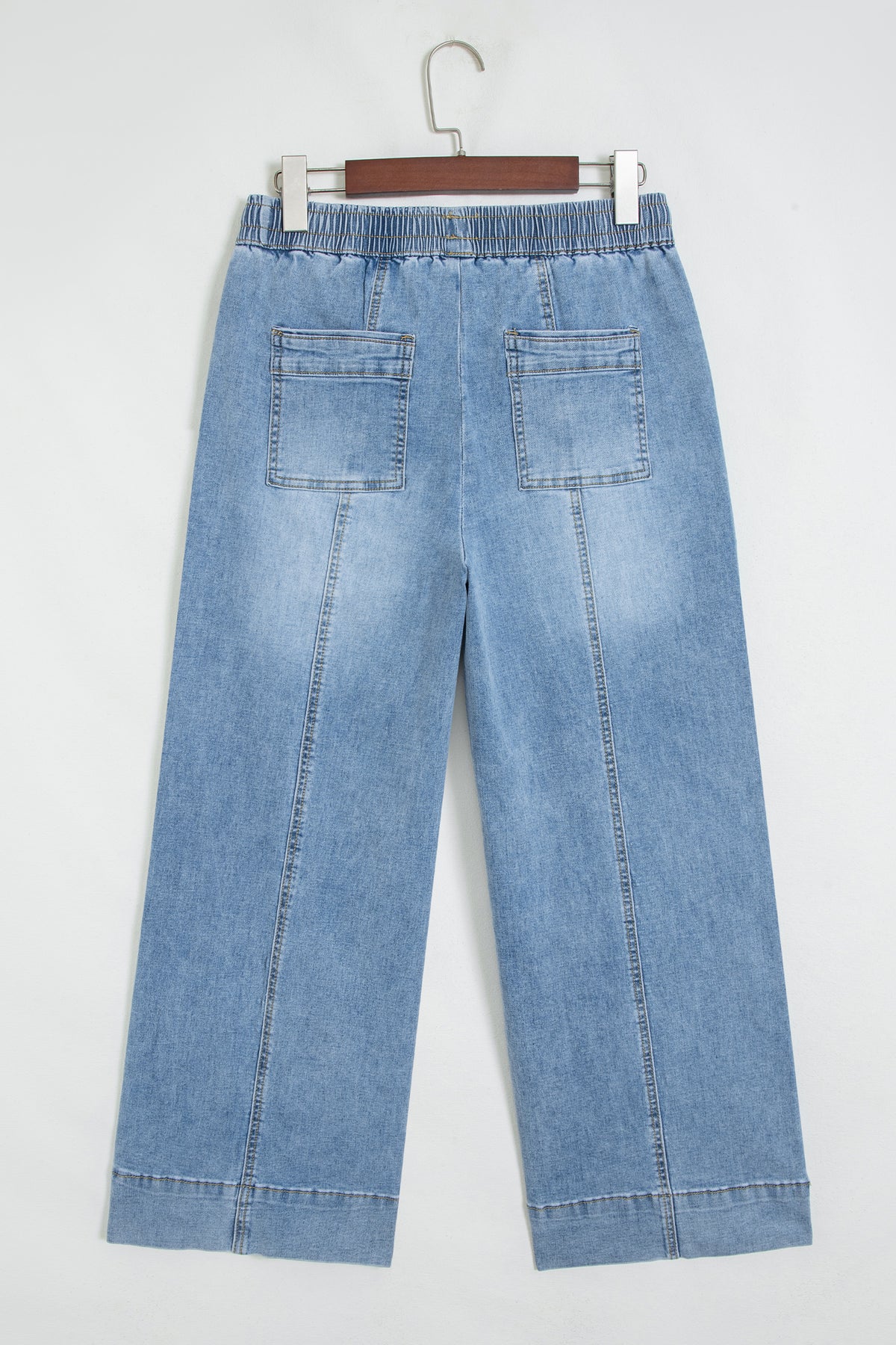 Beau Blue Drawstring Waist Wide Leg Ankle Length Jeans Online Only