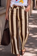 Brown Stripe Nature Waist Casual Shift Jeans Online Only