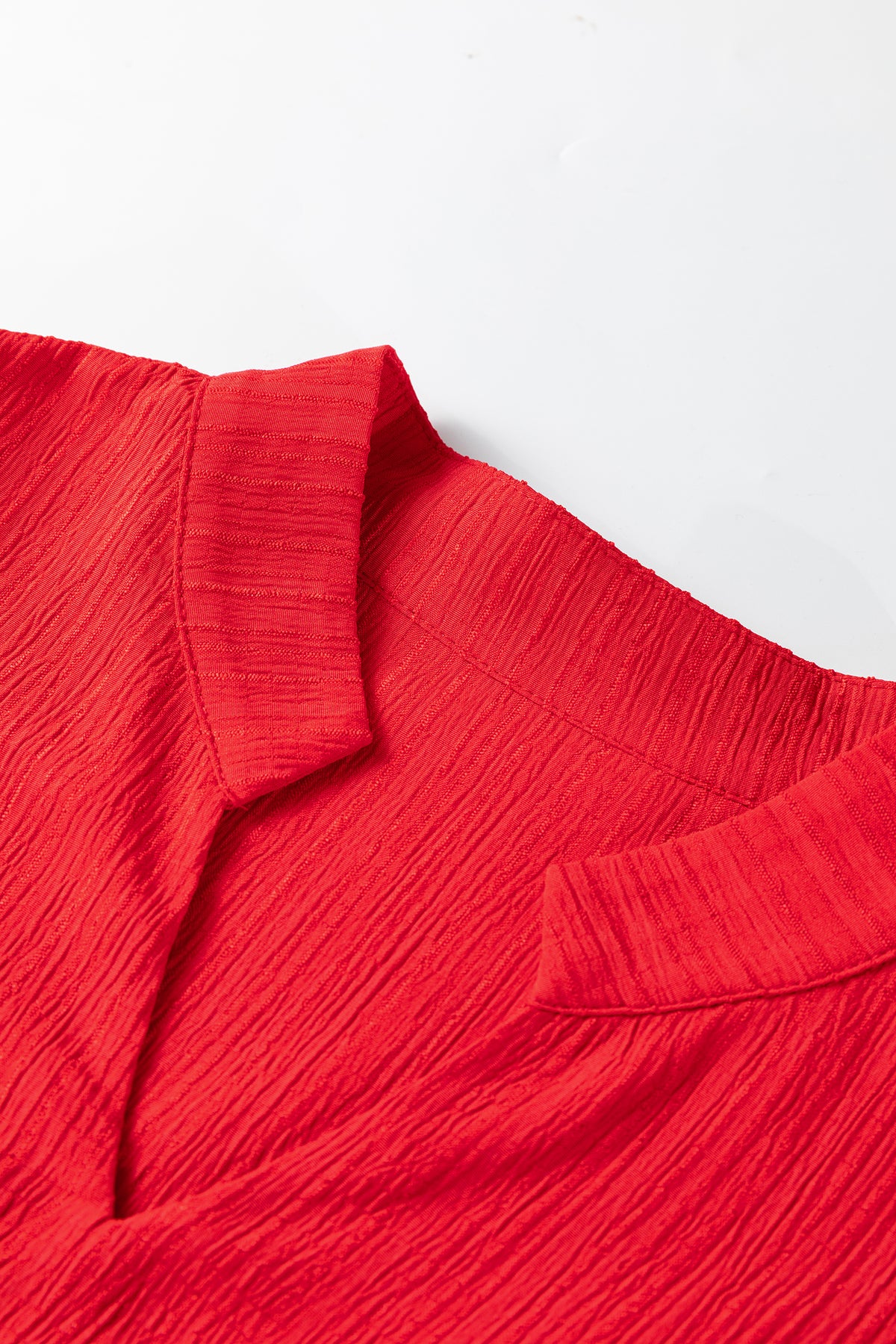 Fiery Red Textured V Neck Leopard Contrasted Trim Long Sleeve Shift Mini Dress Online Only