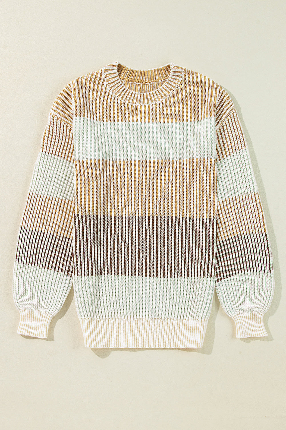 Pink Colorblock Textured Knit Bubble Sleeve Sweater Online Only
