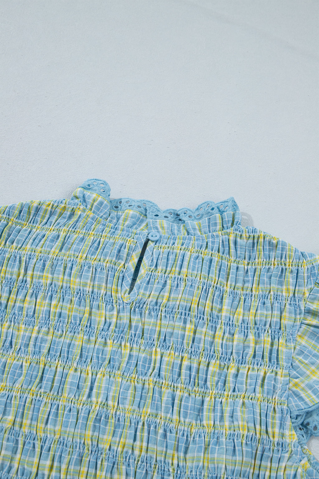 Multicolour Gingham Smoked Lace Trim Tank Top Online Only