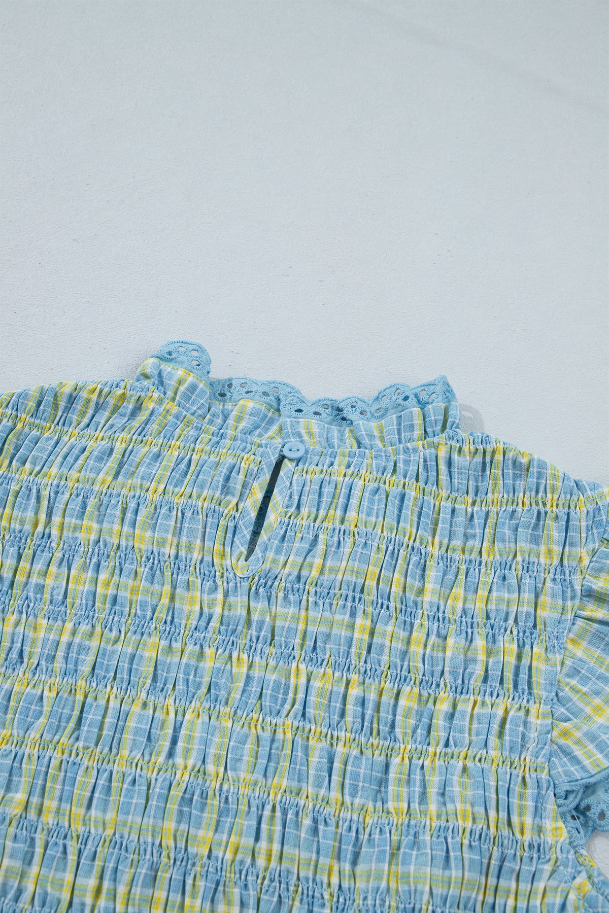 Multicolour Gingham Smoked Lace Trim Tank Top Online Only
