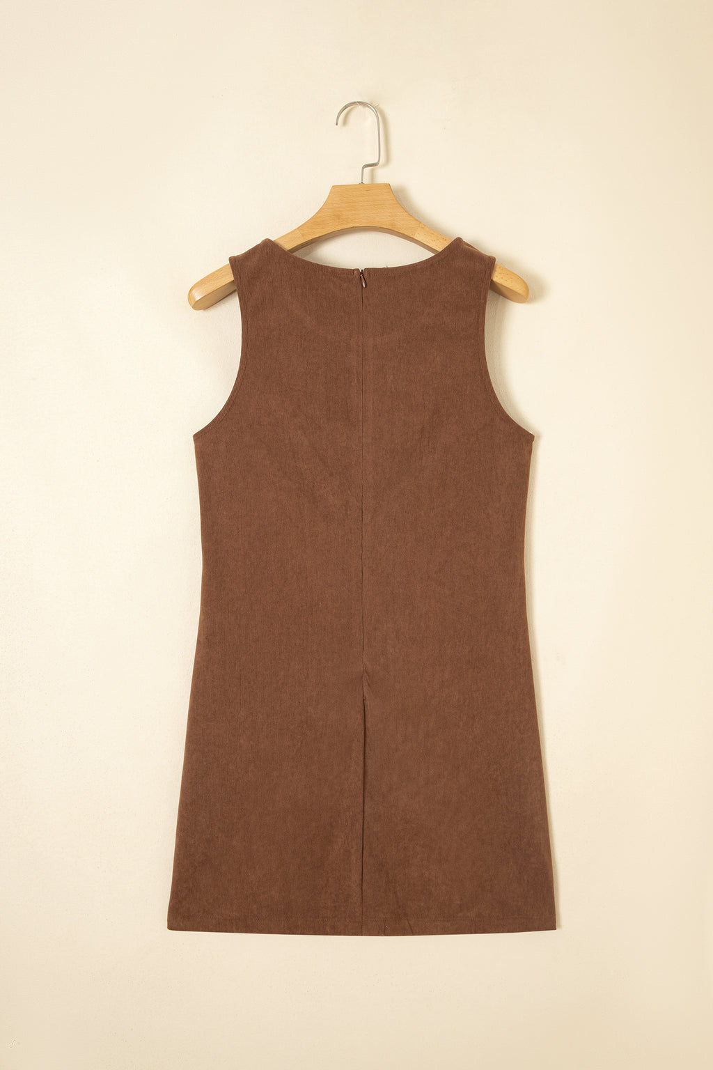 Coffee Geometric Embroidery Sleeveless Corduroy Shift Dress Online Only
