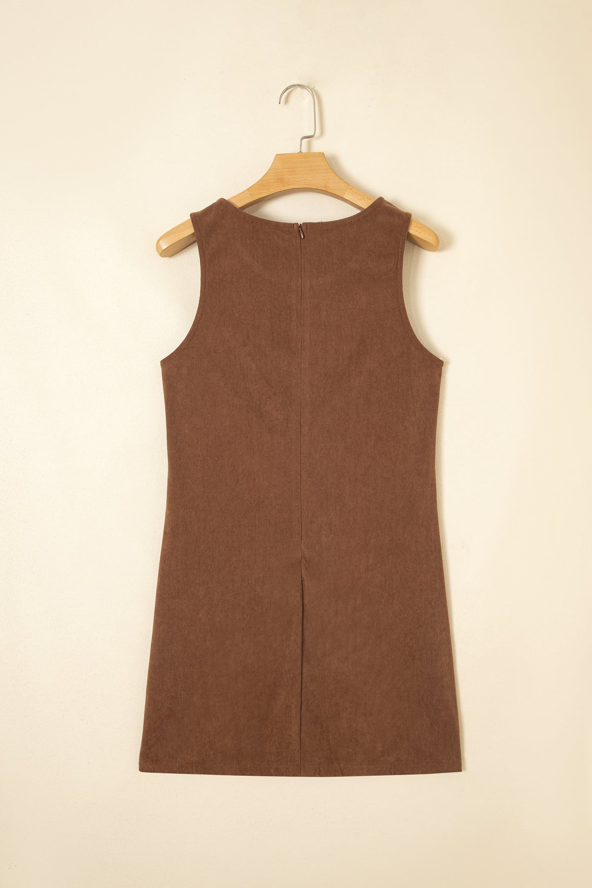Coffee Geometric Embroidery Sleeveless Corduroy Shift Dress Online Only