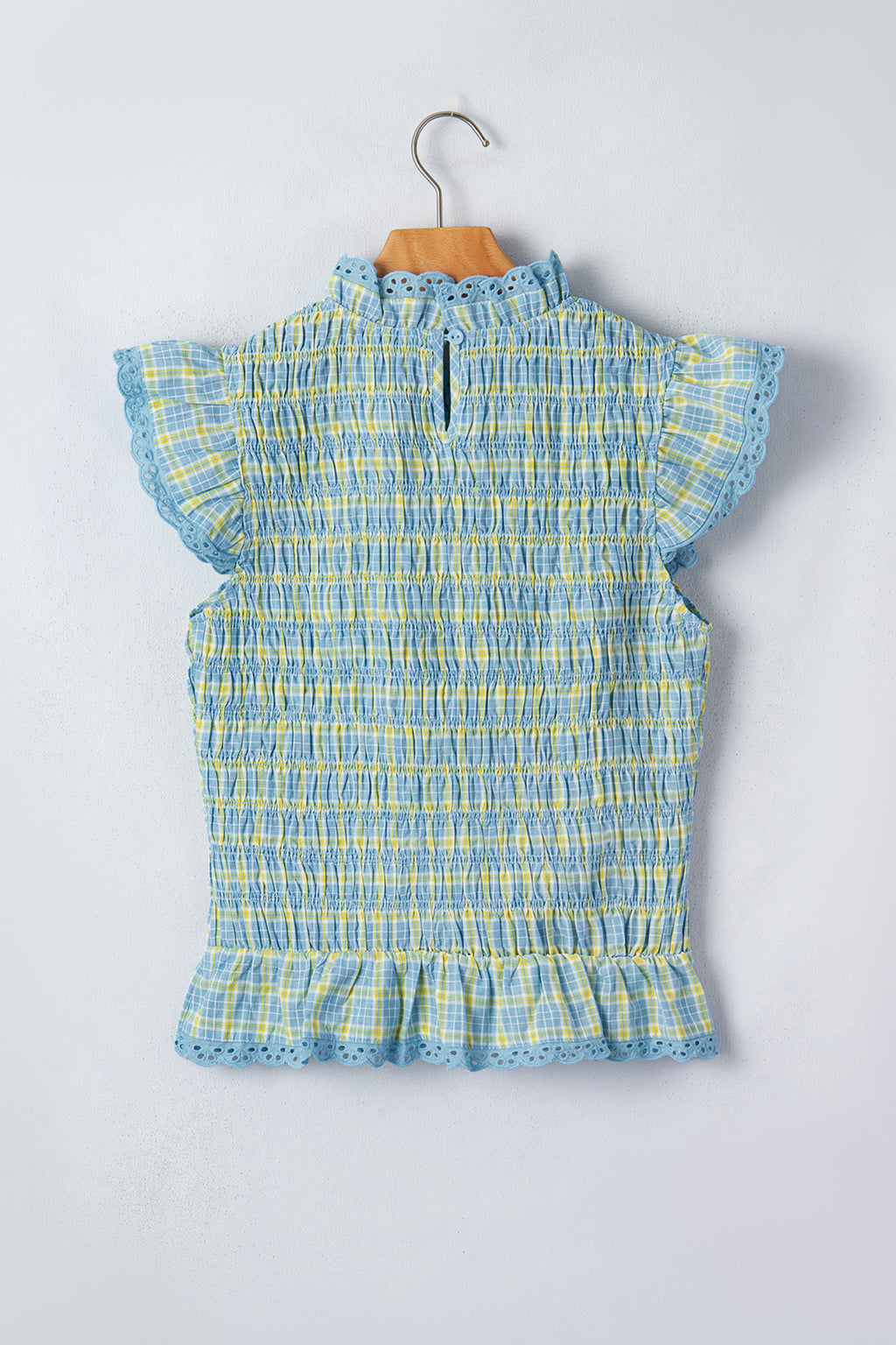Multicolour Gingham Smoked Lace Trim Tank Top Online Only