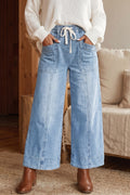 Beau Blue Drawstring Waist Wide Leg Ankle Length Jeans Online Only