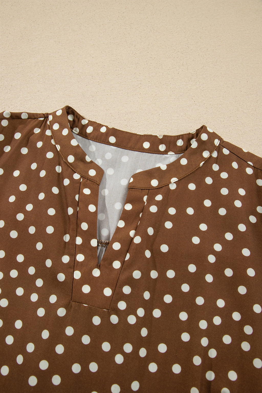 Brown V Neck Polka Dot Long Sleeve Shift Plus Size Dress Online Only