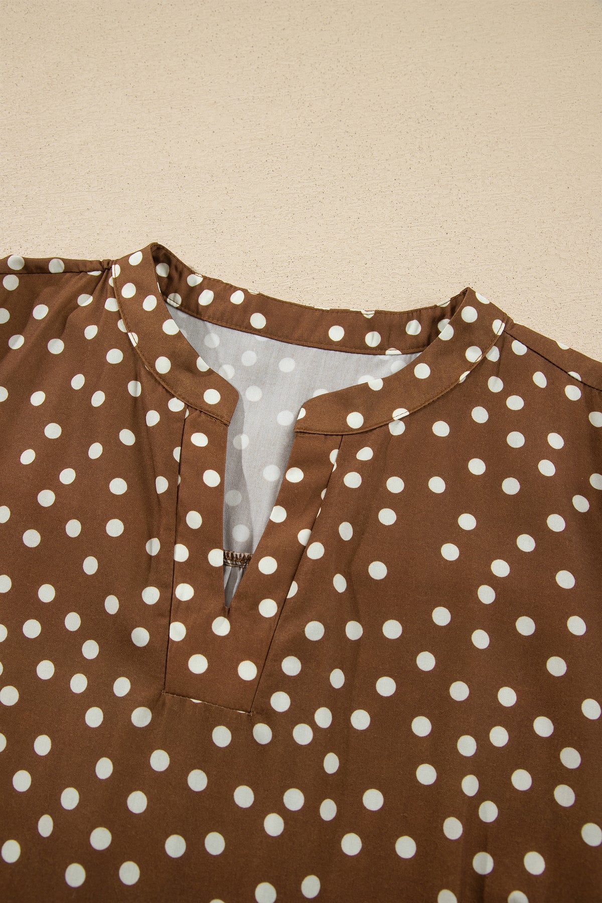 Brown V Neck Polka Dot Long Sleeve Shift Plus Size Dress Online Only