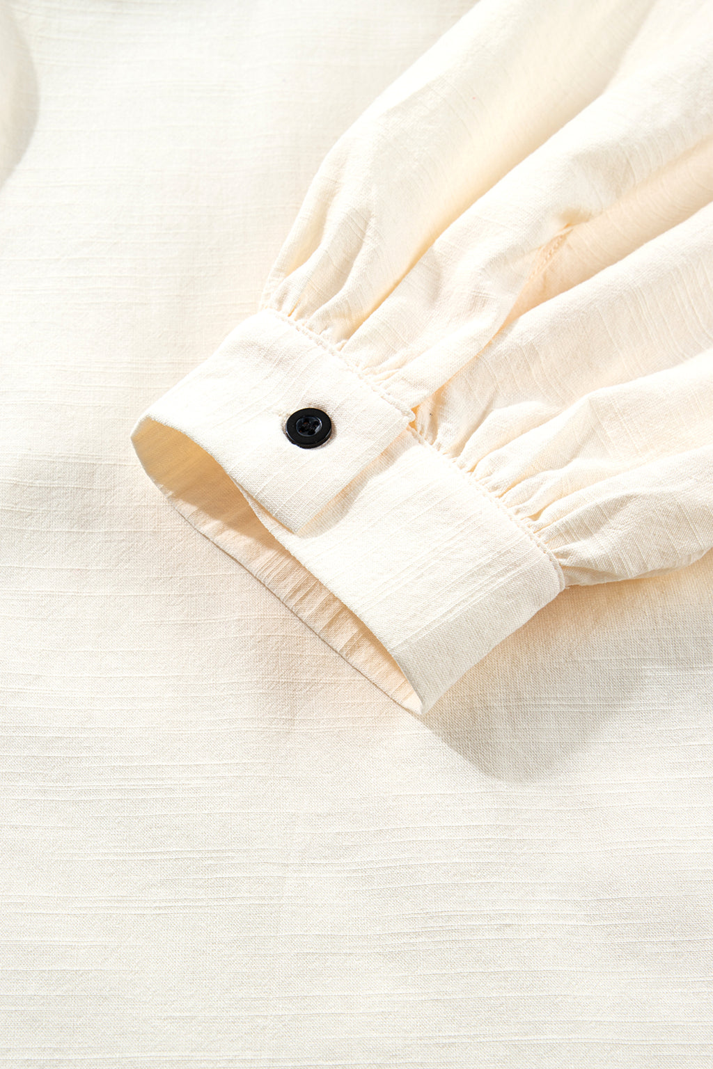 Beige Contrast Color Trim Button Down Long Puff Sleeve Shirt Online Only