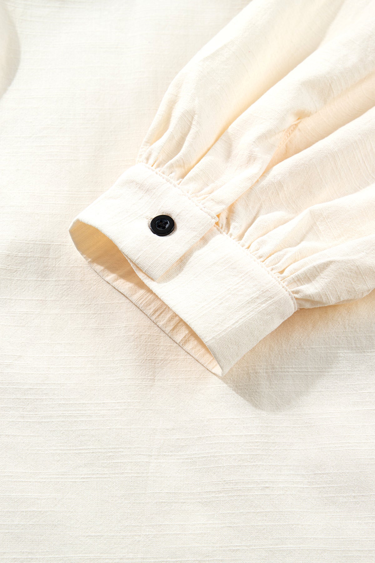 Beige Contrast Color Trim Button Down Long Puff Sleeve Shirt Online Only
