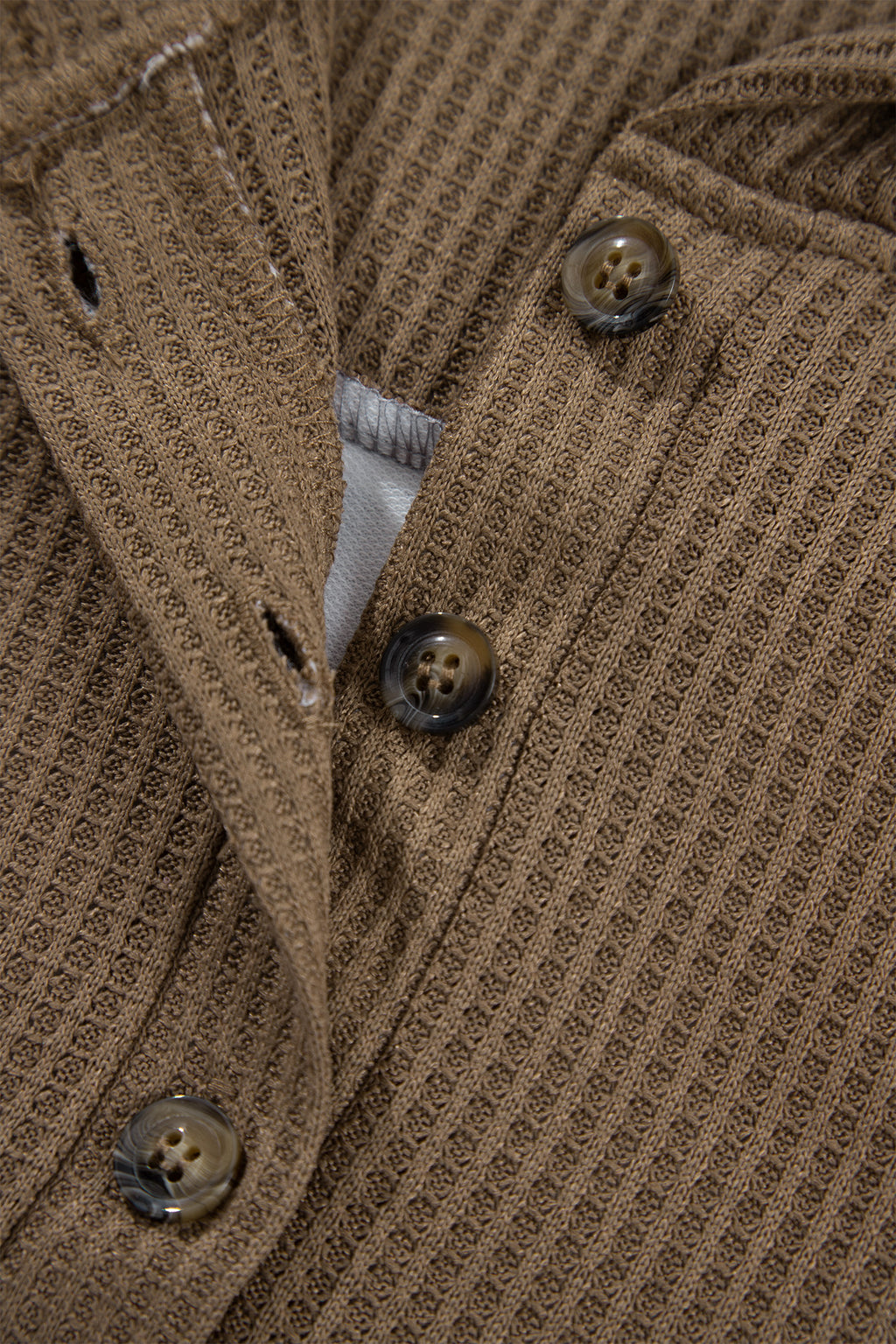 Khaki Camouflage Print Waffle Knit Patchwork Half Zip Plus Size Hoodie Online Only