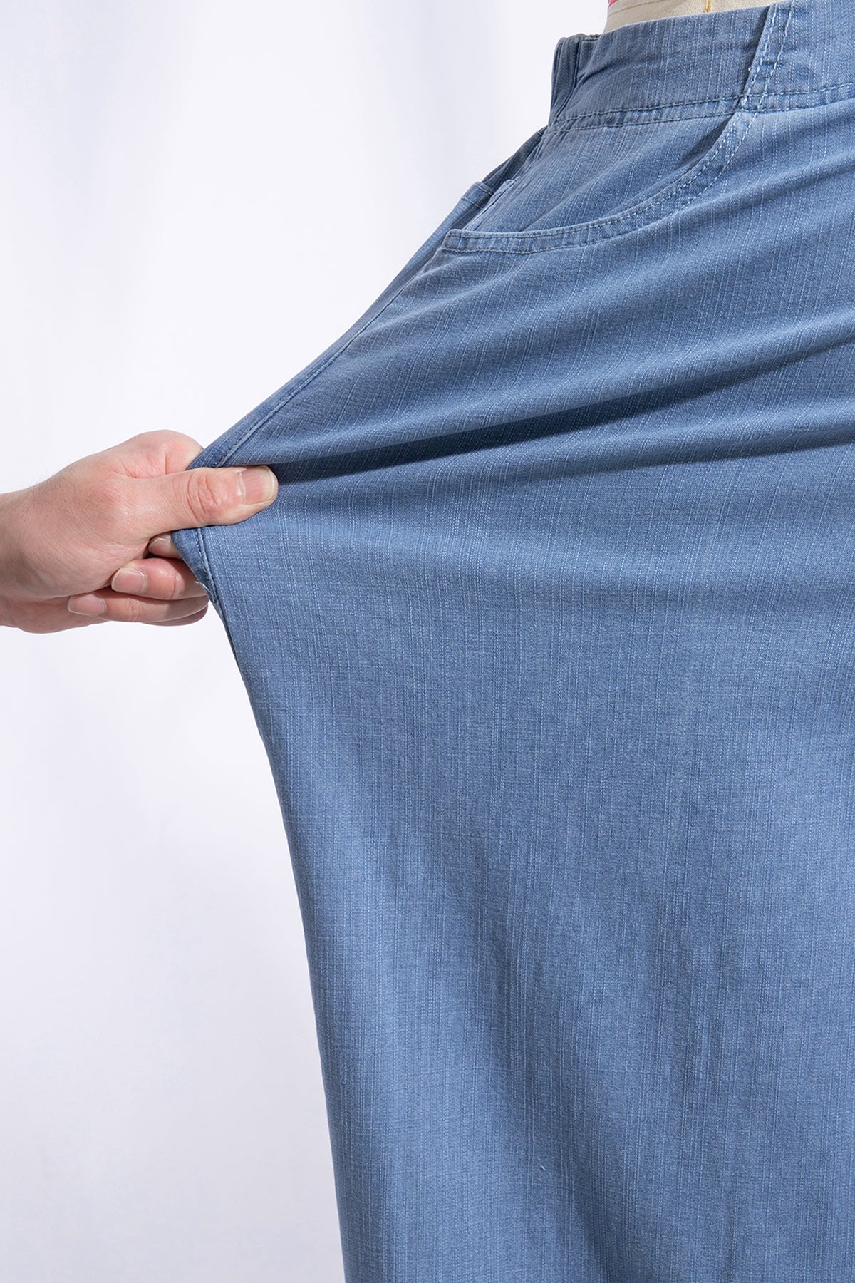 Light Blue Ruffle Hem Wide Leg Full Length Plus Size Jeans Online Only