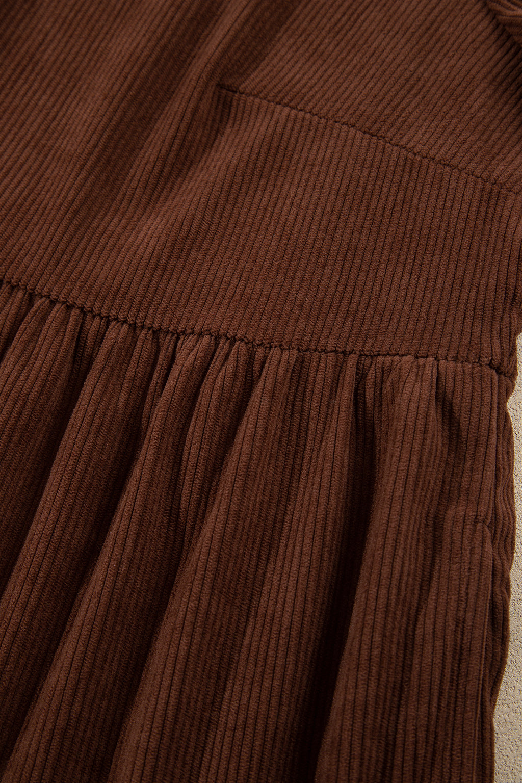 Coffee Winter Corduroy V Neck Long Sleeve Plus Size Mini Dress Online Only