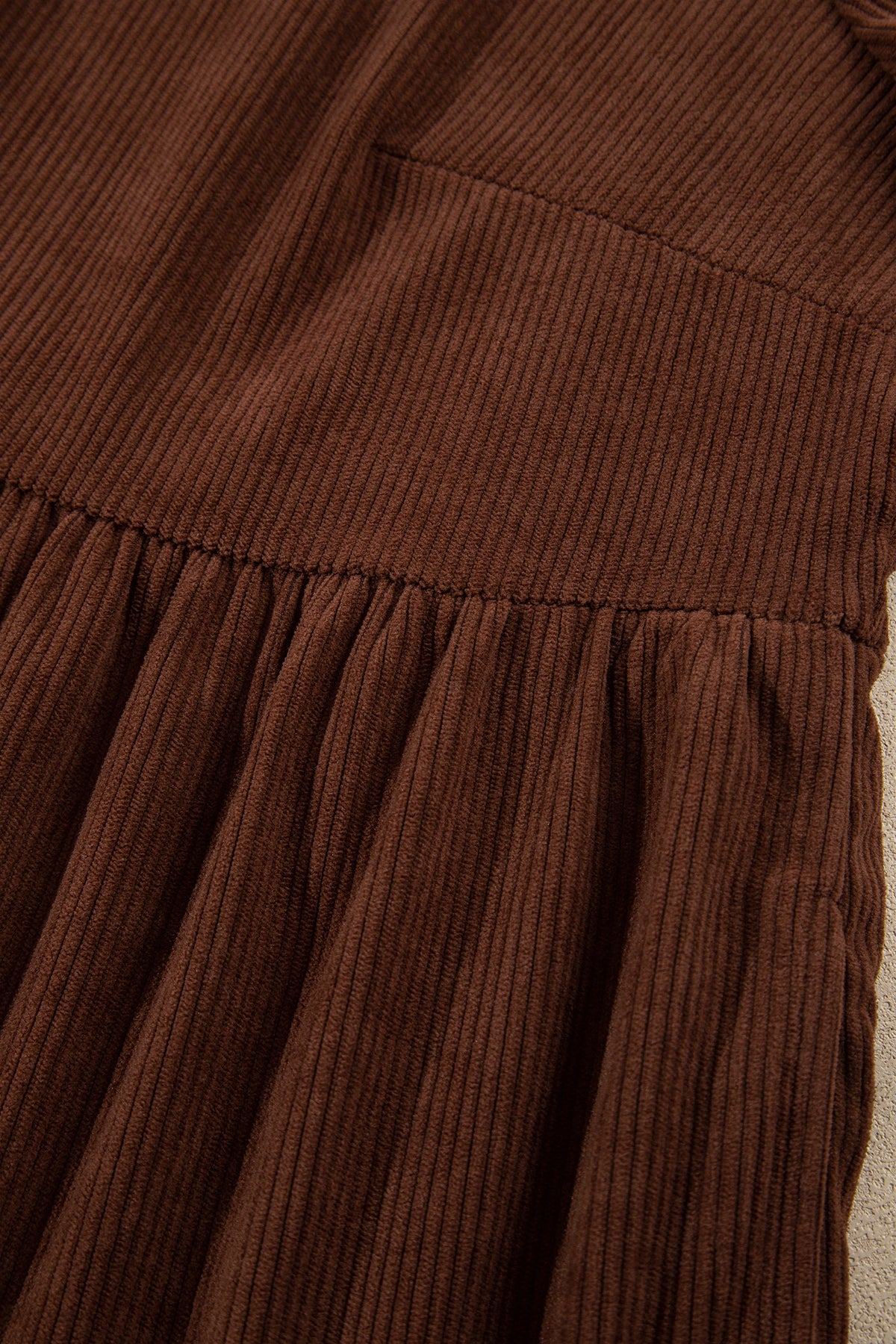 Coffee Winter Corduroy V Neck Long Sleeve Plus Size Mini Dress Online Only