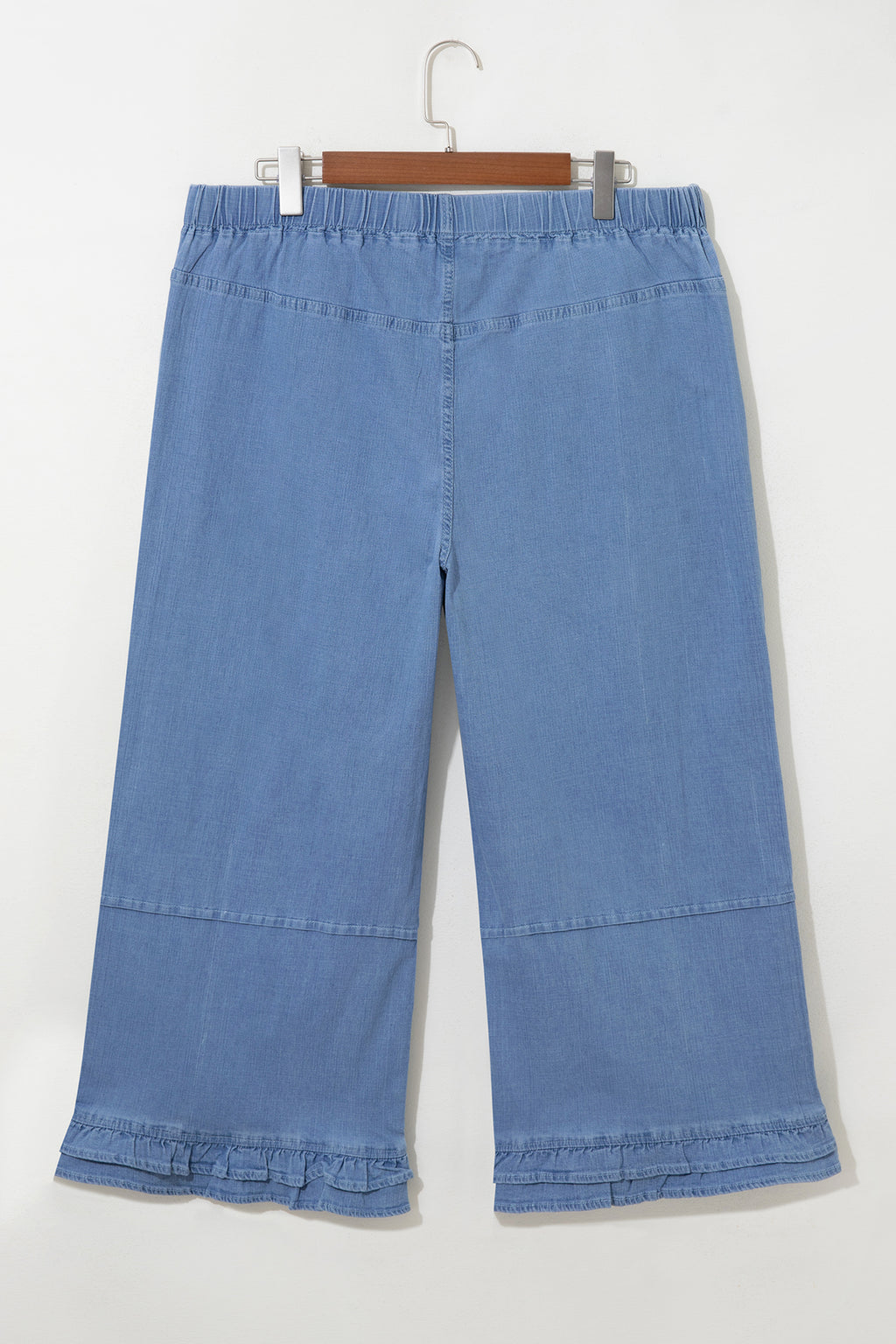 Light Blue Ruffle Hem Wide Leg Full Length Plus Size Jeans Online Only