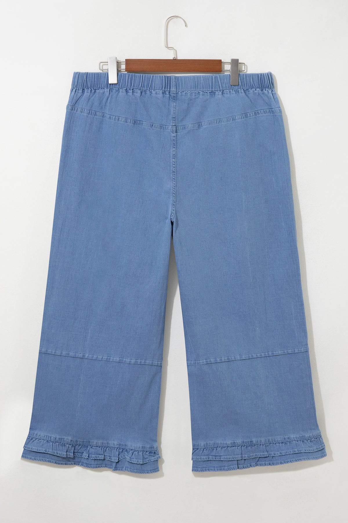 Light Blue Ruffle Hem Wide Leg Full Length Plus Size Jeans Online Only