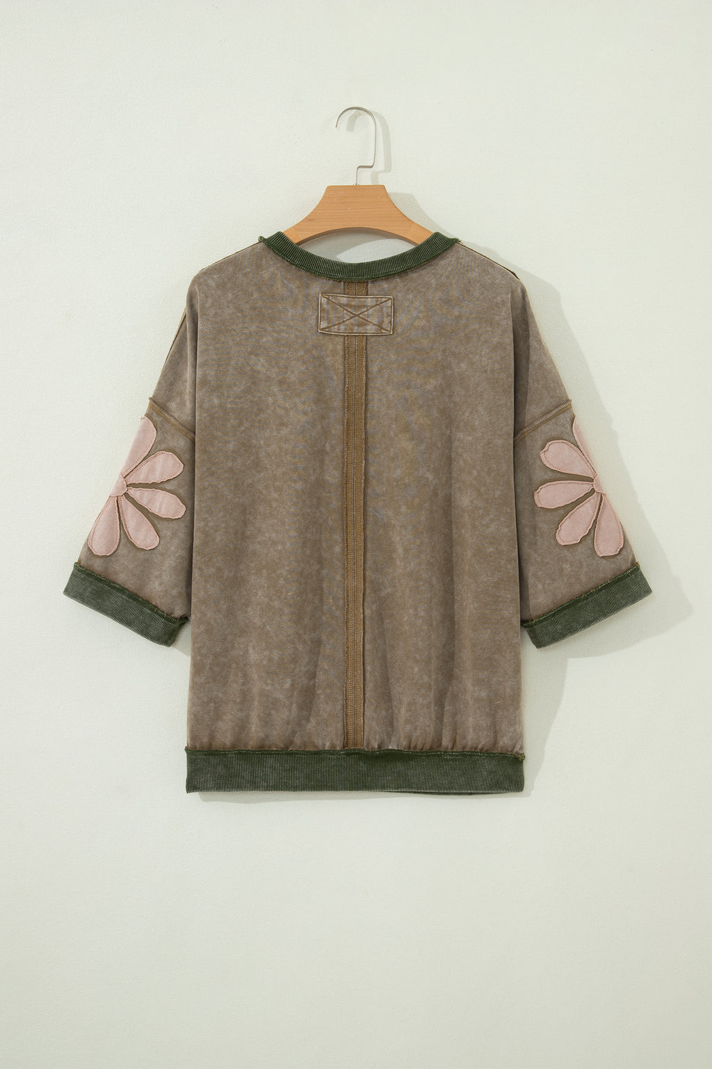 Breen Mineral Wash Raw Seam Patchwork Flower Patched 3/4 Sleeve Oversize Top Online Only