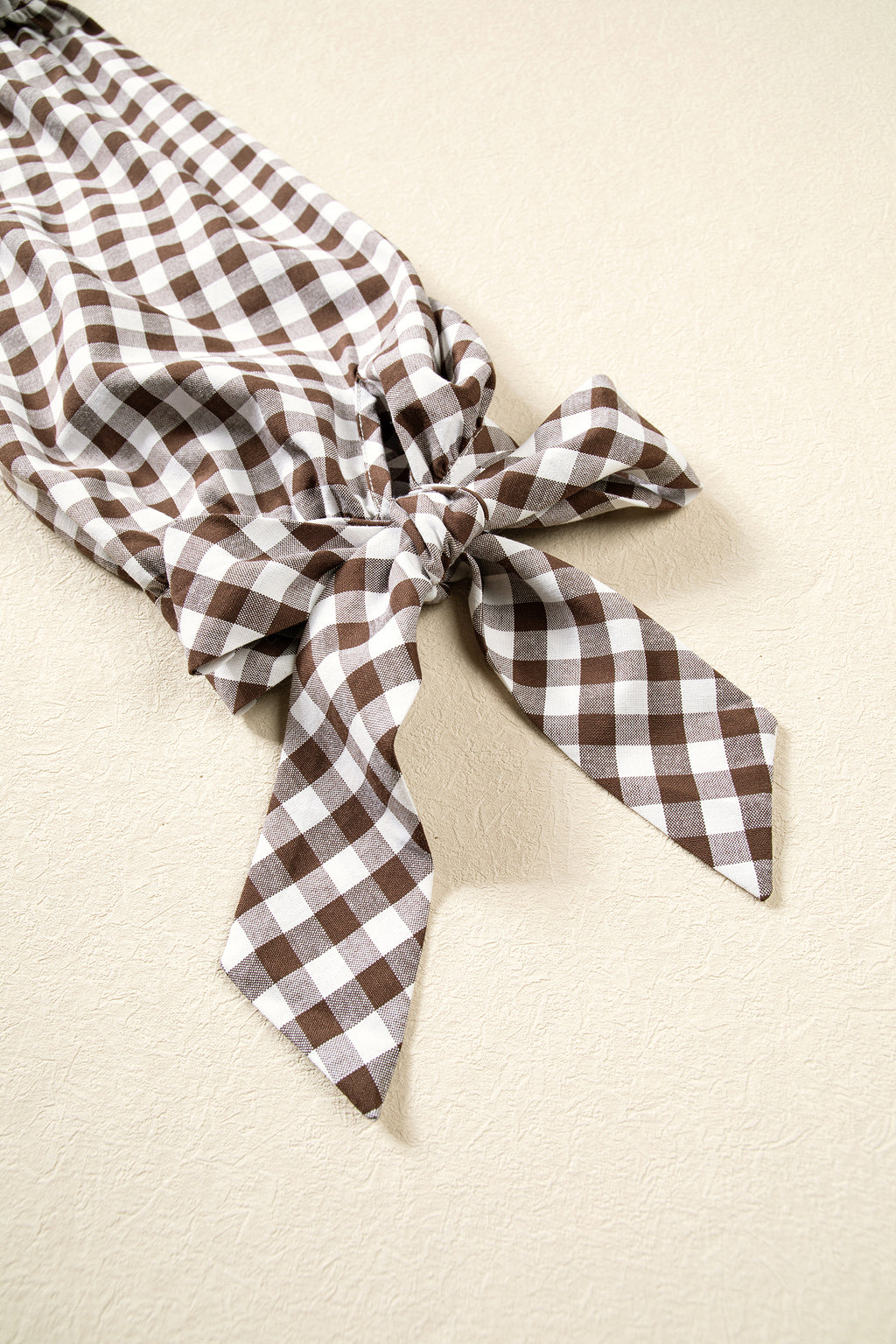 Brown Plaid Knot Half Sleeve Button Down Shirt Online Only