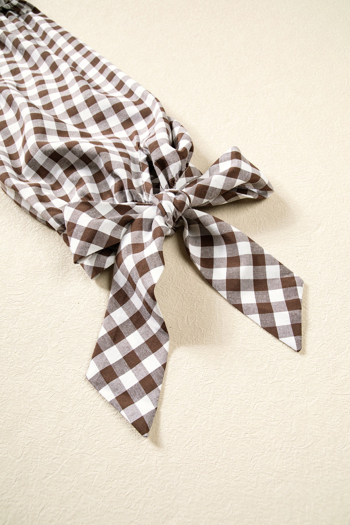 Brown Plaid Knot Half Sleeve Button Down Shirt Online Only