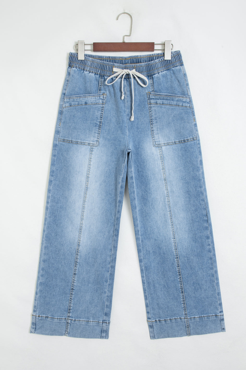 Beau Blue Drawstring Waist Wide Leg Ankle Length Jeans Online Only