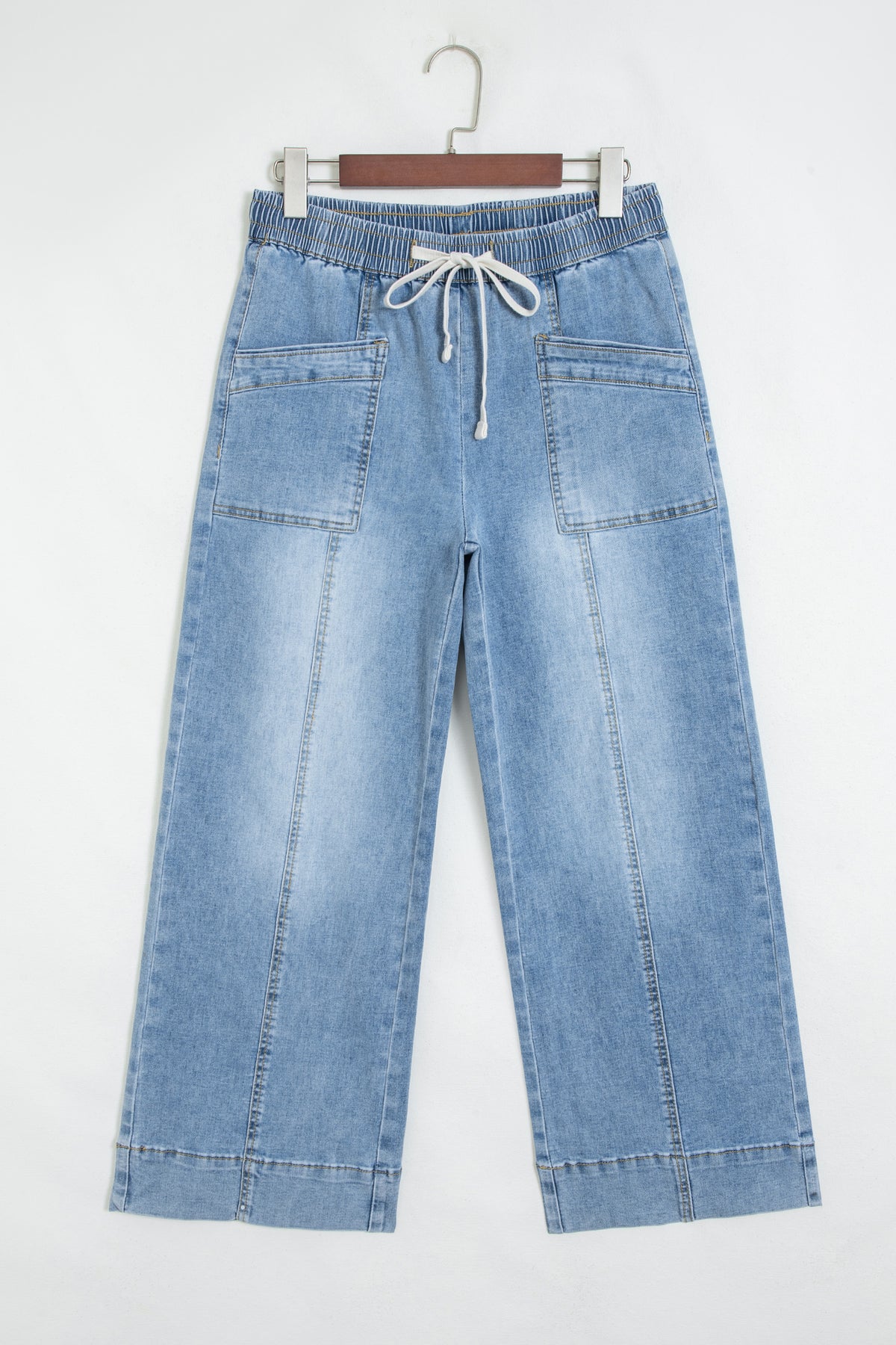Beau Blue Drawstring Waist Wide Leg Ankle Length Jeans Online Only