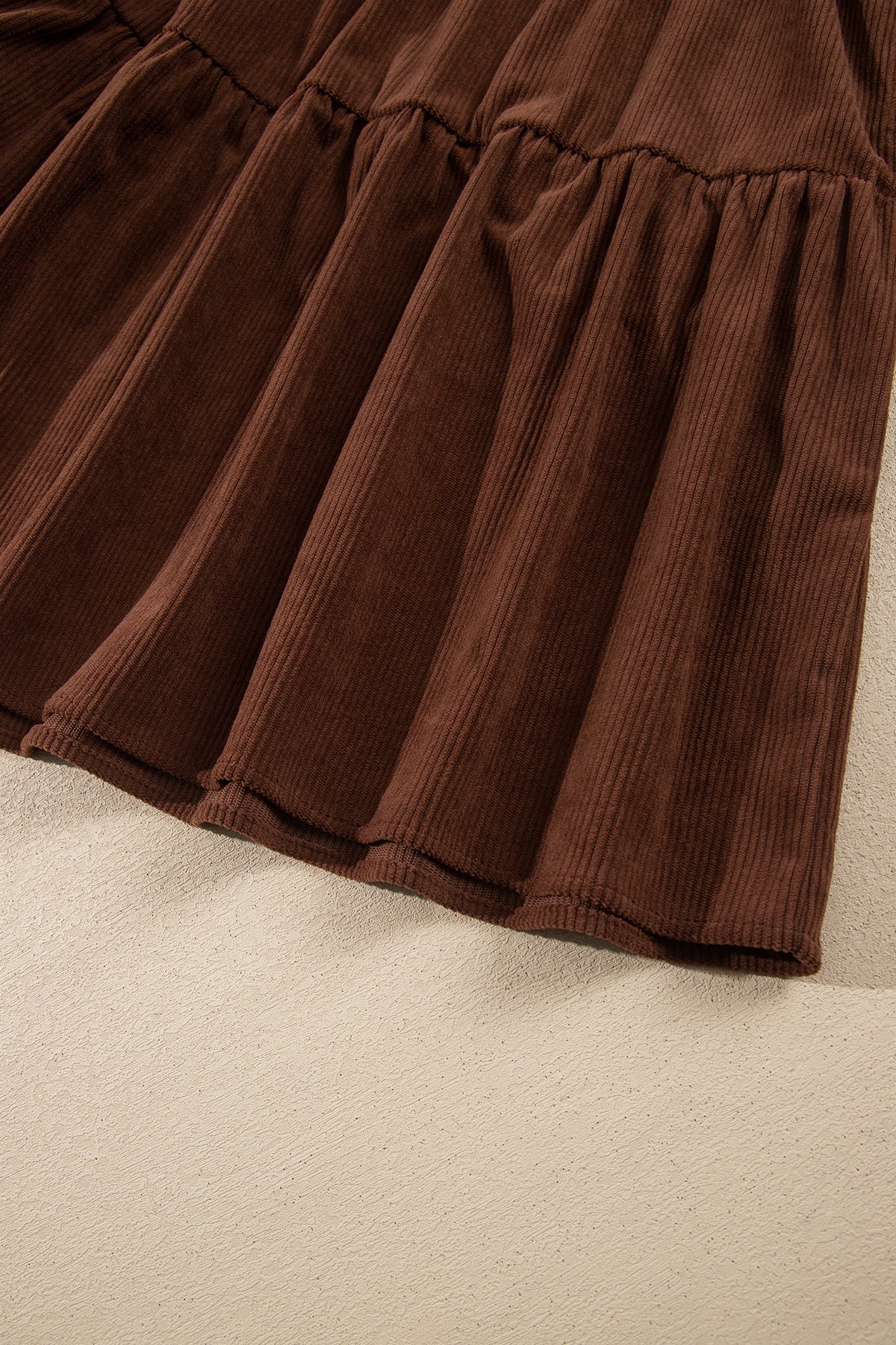 Coffee Winter Corduroy V Neck Long Sleeve Plus Size Mini Dress Online Only