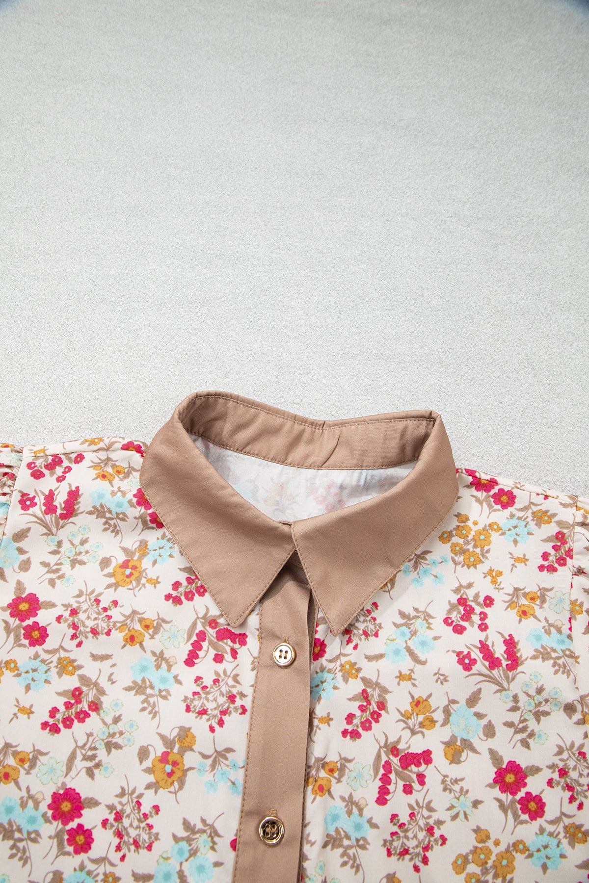 Orange Floral Print Color Block Trim Button Down 3/4 Sleeve Belted Mini Dress- Online Only