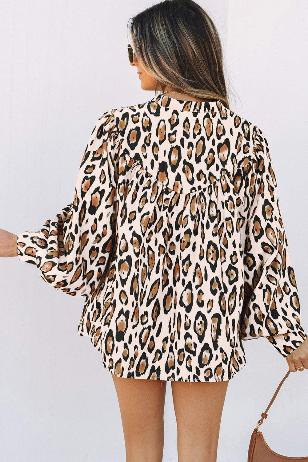 Jet Stream Oversized Leopard Print Balloon Sleeve Casual Shirt Online Only