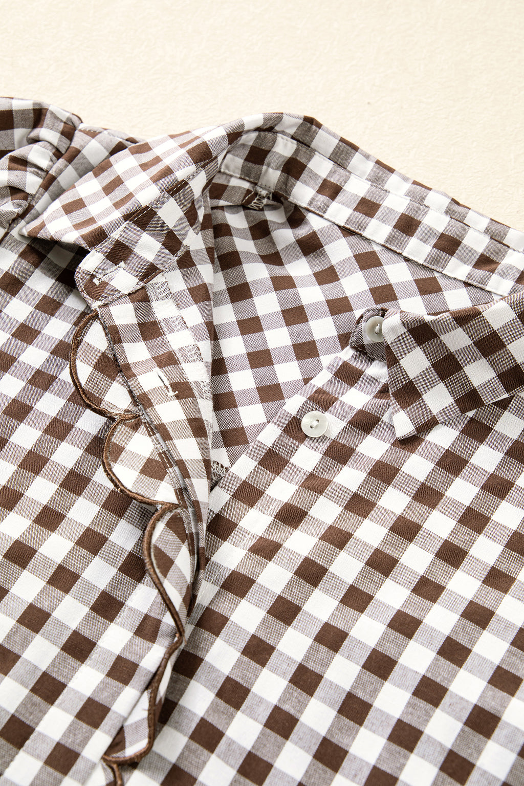 Brown Plaid Knot Half Sleeve Button Down Shirt Online Only