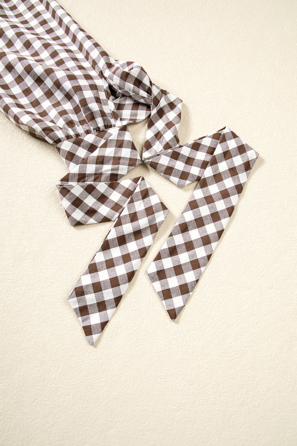 Brown Plaid Knot Half Sleeve Button Down Shirt Online Only